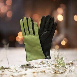 PORTOLANO Open Seeaame Two Tone Leather Gloves w/Soft Cashmere Lining Sz-7 NWT